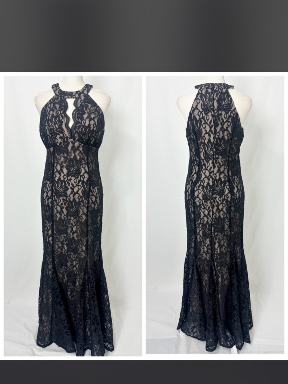 Black Lace Halter Evening Gown